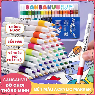 Bút màu Acrylic Marker Cao Cấp Sansanvu 12/24/36/48 bút sơn Acrylic chống nước vẽ trên mọi chất liệu vẽ giày vải chai lọ