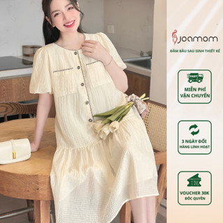  Váy đầm bầu Joamom thiết kế tơ vân viền cúc dọc JVB004 
