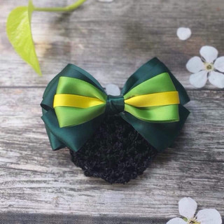 Kẹp búi lưới handmade phối màu xanh lá và vàng cho chị em K26-M4