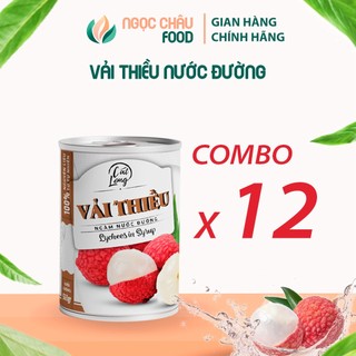 Thùng 12 lon vải thiều ngâm nước đường đóng hộp 565gr cát long quả to, cam kết hàng chất lượng