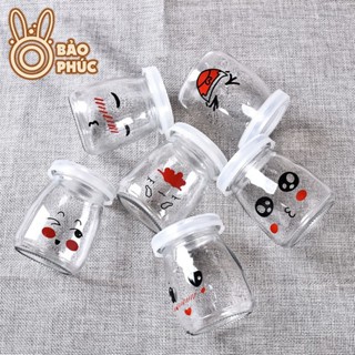 Hũ thủy tinh đựng sữa chua có biểu tưởng cảm xúc kèm nắp đậy tiện lợi, Hộp đựng sữa chua có sticker dễ thương