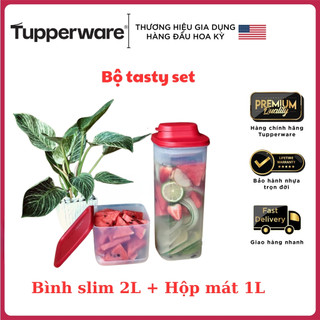 Bình nước slim line 2L Tupperwa, Bộ tasty set, Bình nước 2L có lọc chặn, Nhựa nguyên sinh bảo hành trọn đời