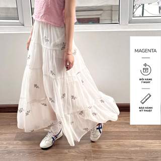  Chân váy Magenta Yukari chất liệu tơ trắng thêu hoa freesize mặc nhiều cách có lớp lót 