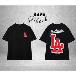 ÁO THUN MLB IN LOGO LA ĐỎ SIÊU NÉT FORM RỘNG NAM NỮ UNISEX CHẤT VẢI COTTON CAO CẤP - BAPE PHẾCH