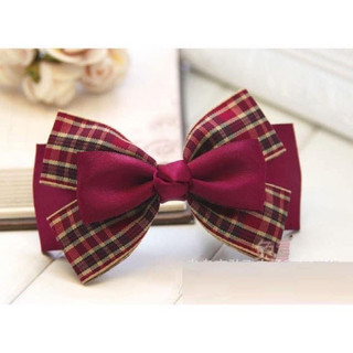 Kẹp tóc handmade (có thể gắn búi lưới) màu đỏ hồng phối nơ sọc đỏ K99-M1