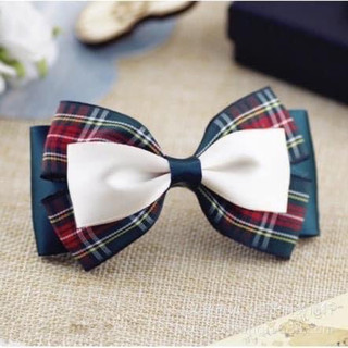 Kẹp tóc handmade (có thể gắn búi lưới) XANH MỰC phối nơ sọc xanh K99-M3