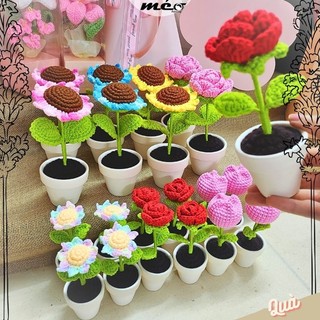 Chậu hoa để bàn bằng len Handmade mẫu hoa hồng, hướng dương, tulip