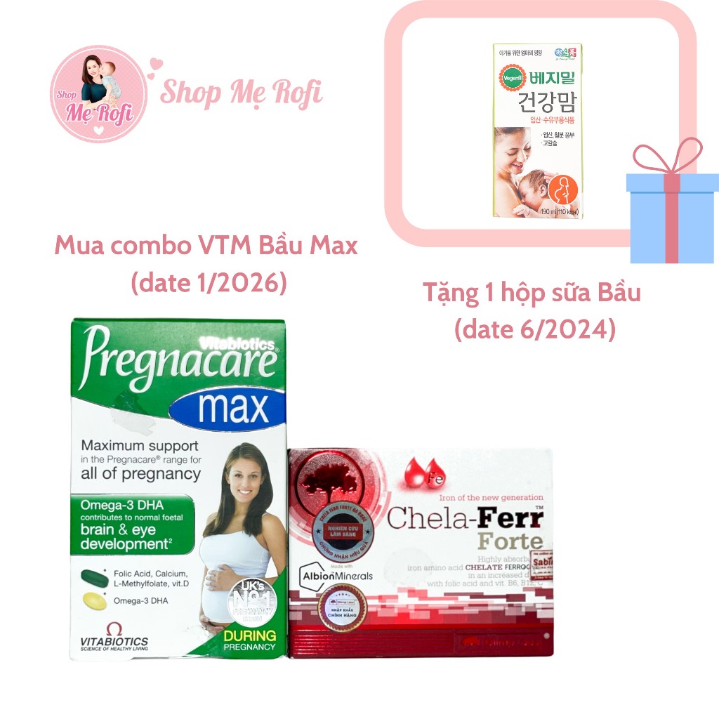 Combo bổ sung Bầu 3 tháng đầu Vitabiotics Pregnacare Max+ Sắt Chela