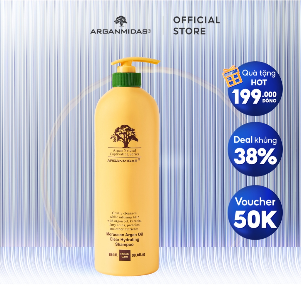 Dầu gội siêu dưỡng ẩm Arganmidas Moroccan Argan Oil Clear Hydrating Shampoo  - 1000ml