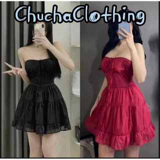 Đầm cúp ngực chất tơ xòe bồng xin xắn cho nữ có mút và bo chun phía sau - Chuchaclothing