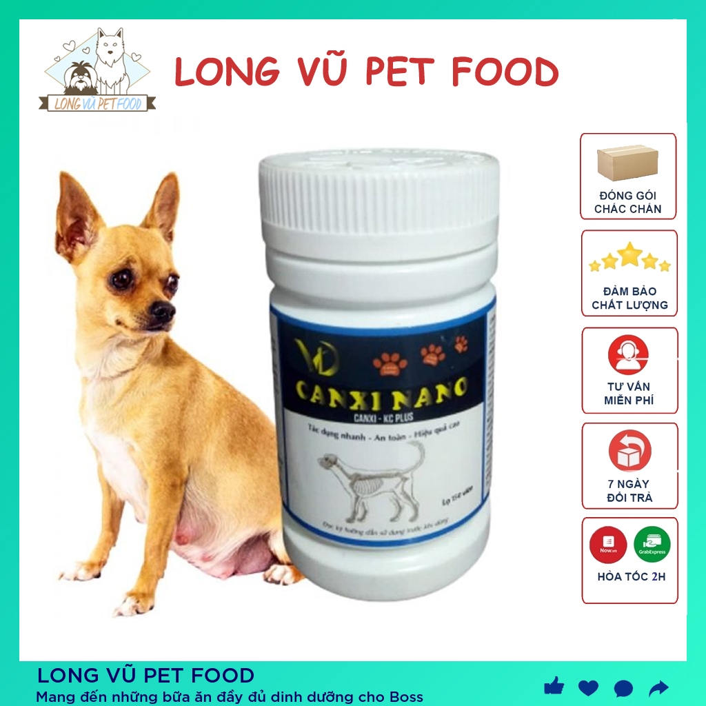 Canxi nano bổ sung canxi cho chó giúp phục hồi bị hạ bàn cụp tai hộp 150 viên - Long Vũ Pet Food