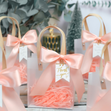 Túi đựng quà bóng kính kèm nơ và rơm giấy nhiều màu lựa chọn