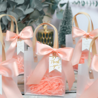 Túi đựng quà bóng kính kèm nơ và rơm giấy nhiều màu lựa chọn