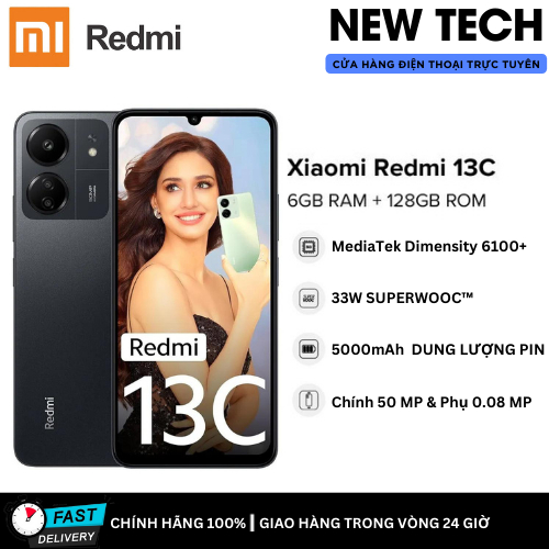 (CHÍNH HÃNG 100%) Điện thoại Xiaomi Redmi 13C (6GB/128GB) - Hàng chính hãng - Màn hình hiển thị 6.74", dung lượng pin