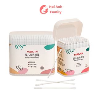 Tăm bông cho bé sơ sinh chật liệu bông tự nhiên, hộp 400 que Misuta