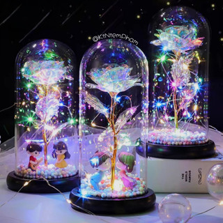   Tặng Pin  Hoa Hồng Vĩnh Cửu Lồng Thủy Tinh Galaxy Đế Gỗ Dùng Để Trang Trí Làm Quà Tặng Qùa Lưu Niệm 