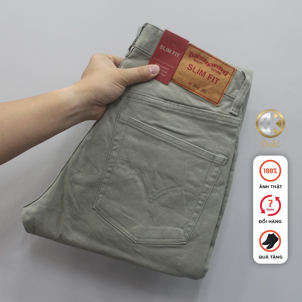 Quần Kaki Jean Màu Rêu Nhạt KA-13, Quần Kaki Jean Nam Dáng Ôm Đứng Chất co giãn Sang trọng Lịch sự - Doki