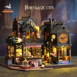 Nhà Búp Bê Tự Làm Bằng Gỗ Holo Magic City Thành Phố Phép Thuật. Mô hình Nhà 3d có Nội Thất Đèn ES012 Tặng dụng cụ và keo