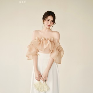 Áo cup ngực nữ trễ vai thiết kế Voan tơ cao cấp Melis Top H.I.U Fashion , cách điệu tay áo nhún trễ thoải mái HIU design