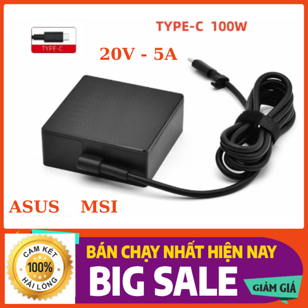 Sạc Laptop Type C 20V - 5A -100w Dành Cho Laptop  ASUS ROG Zephyrus G14 G15 M16 S17 ASUS Zenbook 14 
