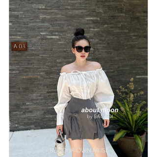 Set váy trễ vai mix chân váy ghi nơ
