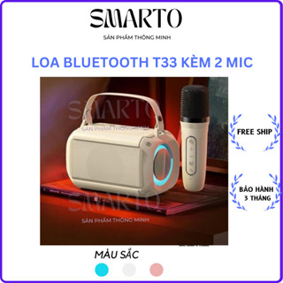  Loa bluetooth karaoke T 33 không dây nhỏ gọn với loa BASS kép mạnh mẽ có đổi giọng 