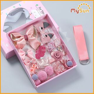 Kẹp tóc cho bé gái 15 CHI TIẾT Hộp nơ dây buộc cài tóc trẻ em, phụ kiện cặp tóc cho bé gái Hàn Quốc