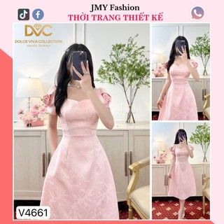 V4661 Váy gấm hồng thiết kế dáng A cổ tim sang chảnh [Dolce Viva Colection (DVC)] đầm hồng gấm hoa dáng A xòe công sở