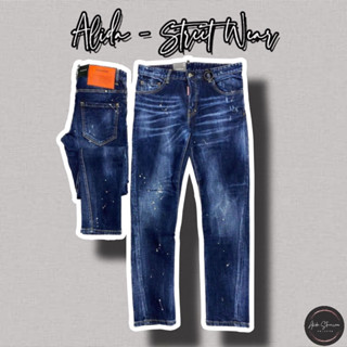   Hight Quality  Quần Jeans Dsq2 Xanh Trơn Rách Gối Họa Tiết Vảy Sơn Đơn Giản Sang Trọng - Hàng Loại Chất Liệu Cao Cấp 