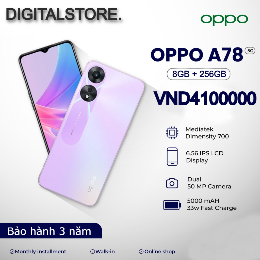 🔥Hàng Chính Hãng 🔥 Điện thoại OPPO A78 l 8GB/256GB l Bộ nhập khẩu gốc