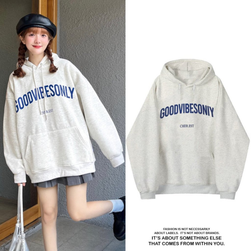 Áo Hoodie Chui Bông GOOD Form Rộng 100% cotton Nam Nữ Unisex