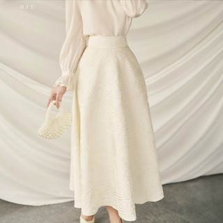 Chân váy nữ midi dáng dài gấm vân lá Hibi Skirt H.I.U Fashion , thiết kế dáng váy phom thanh lịch HIU design
