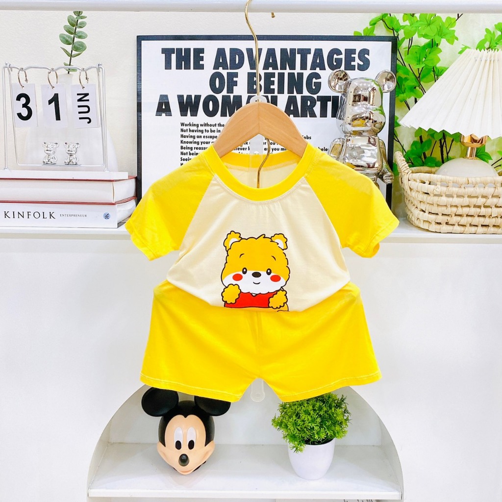 Đồ bộ cho bé cộc tay ngắn tay hình gấu MINKY MOM [Siêu cưng] Bộ ngắn cộc tay thun lạnh quần áo trẻ em