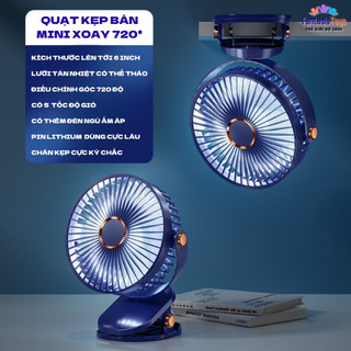 Quạt kẹp bàn 360 tích điện cho bé, quạt mini cầm tay pin trâu, động cơ êm, không ồn 3 chế độ cực êm nhỏ gọn, decor đẹp.
