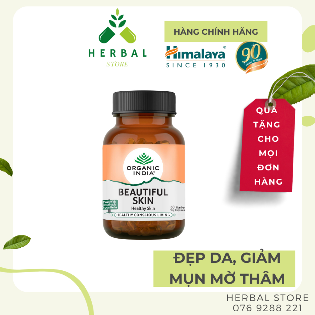 Beautiful Skin Organic India Viên đẹp da giảm mụn ẩn, giảm mụn nội tiết 60v