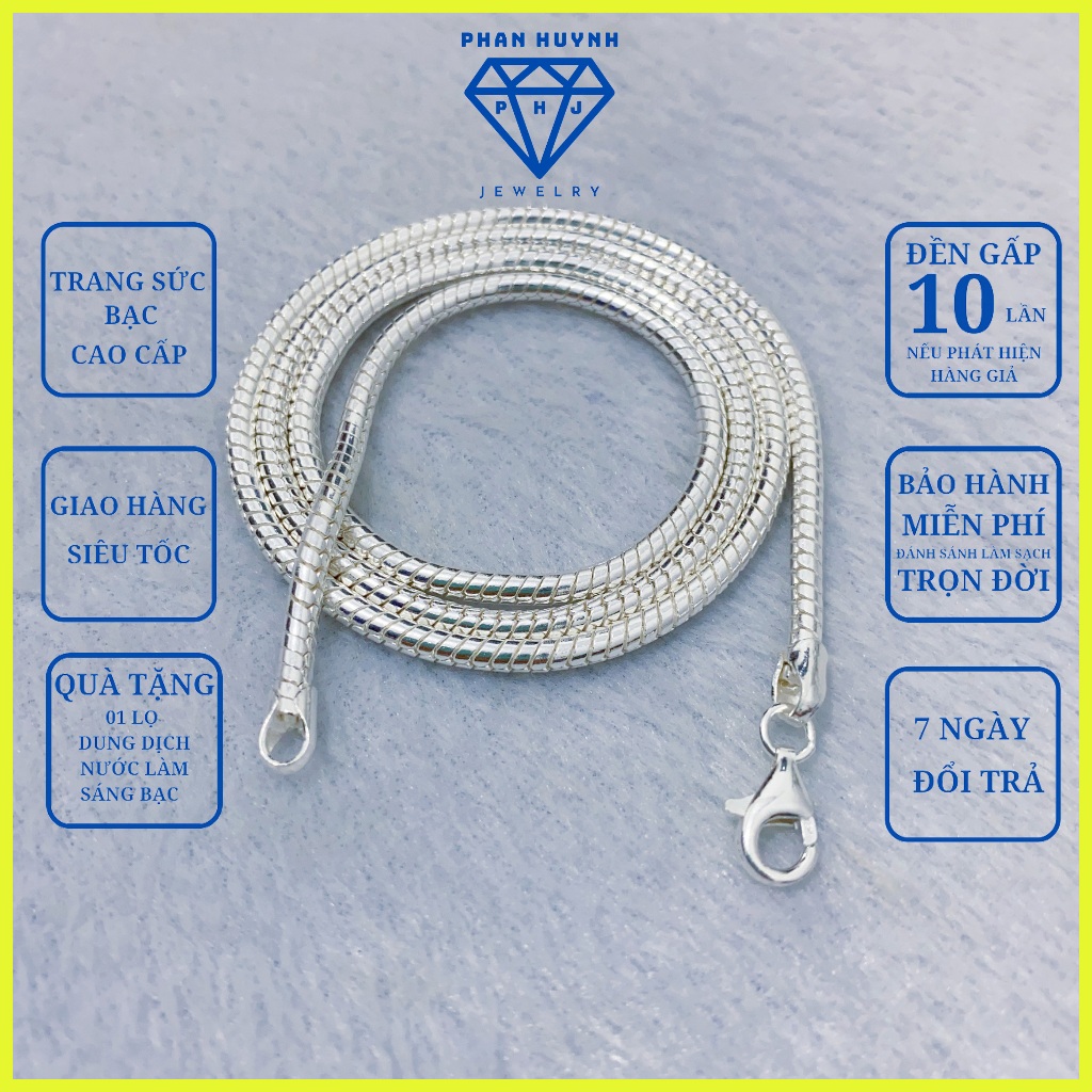 Dây chuyền bạc nam lụa mì tròn, vòng cổ bạc chính hãng nguyên chất bạc 925, PHAN HUYNH JEWELRY