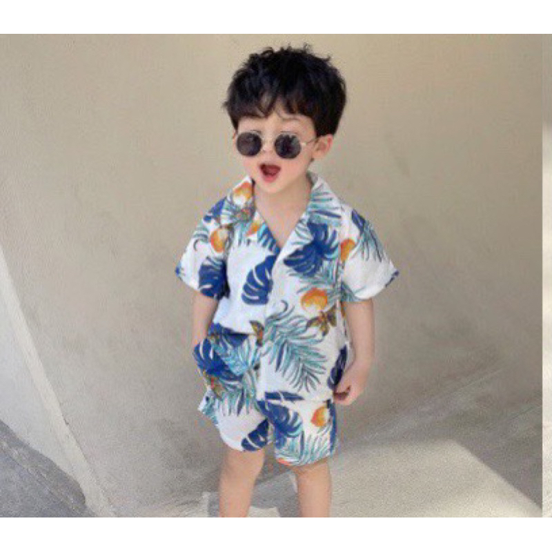 Bộ đũi hoa lá đi biển 4 màu cực mát cho bé trai