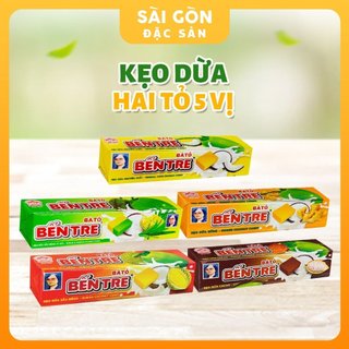 Kẹo Dừa Bến Tre Bà Hai Tỏ 5 Vị Nguyên Chất, Sầu Riêng, Ca Cao, Gừng và Lá Dứa Sầu Riêng 1 Thanh 10 Viên