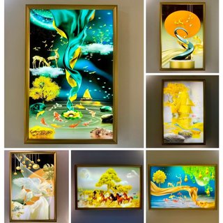 Đèn tranh tường led KOKI 60x40cm tráng gương trang trí 3 chế độ ánh sáng họa tiết đẹp mắt trang trí phòng ngủ