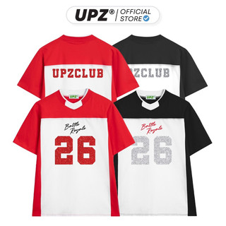 UPZ Áo Thun Phối Màu Phong Cách Thể Thao Vải Thun Cotton Cao Cấp Form Oversize Unisex In Chữ Hiệu Ứng Lấp Lánh (2 Màu)