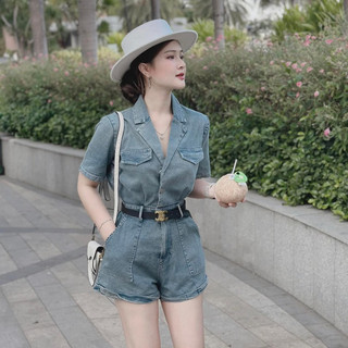 Jum jean cổ vest kèm đai