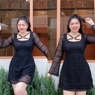 Đầm ren bigsize tay loe size XL 70-80kg đầm đi biển 2 lớp