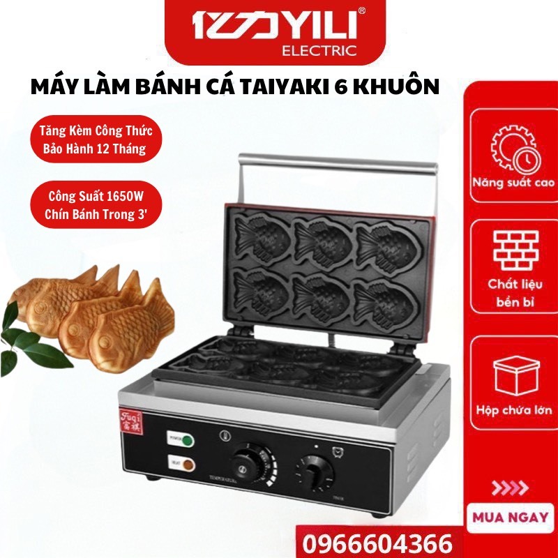 Máy Làm Bánh Cá Công Nghiệp 6 khay Máy bánh cá công nghiệp C6. Nướng bánh cá Taiyaki 2 mặt 6 Con hàng chính hãng