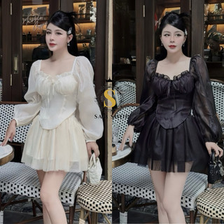 Sét váy von mềm áo cổ vuông vạt bầu + chân váy von xoè xinh xinh sam_sam_shop_1011