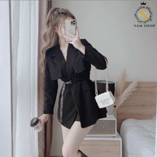 Áo vest nữ kèm đai xích hotgirl , blazer hàn quốc thanh lịch,siêu hack chiều cao ,hàng 2 lớp xịn xò