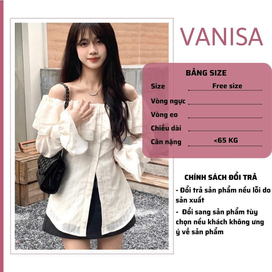 Áo trễ vai tay dài bẹt kiểu ôm bồng xẻ tà chất voan xốp trắng xinh VANISA CT047 | BigBuy360 - bigbuy360.vn