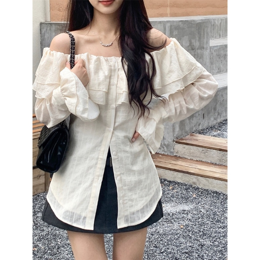 Áo trễ vai tay dài bẹt kiểu ôm bồng xẻ tà chất voan xốp trắng xinh VANISA CT047 | BigBuy360 - bigbuy360.vn