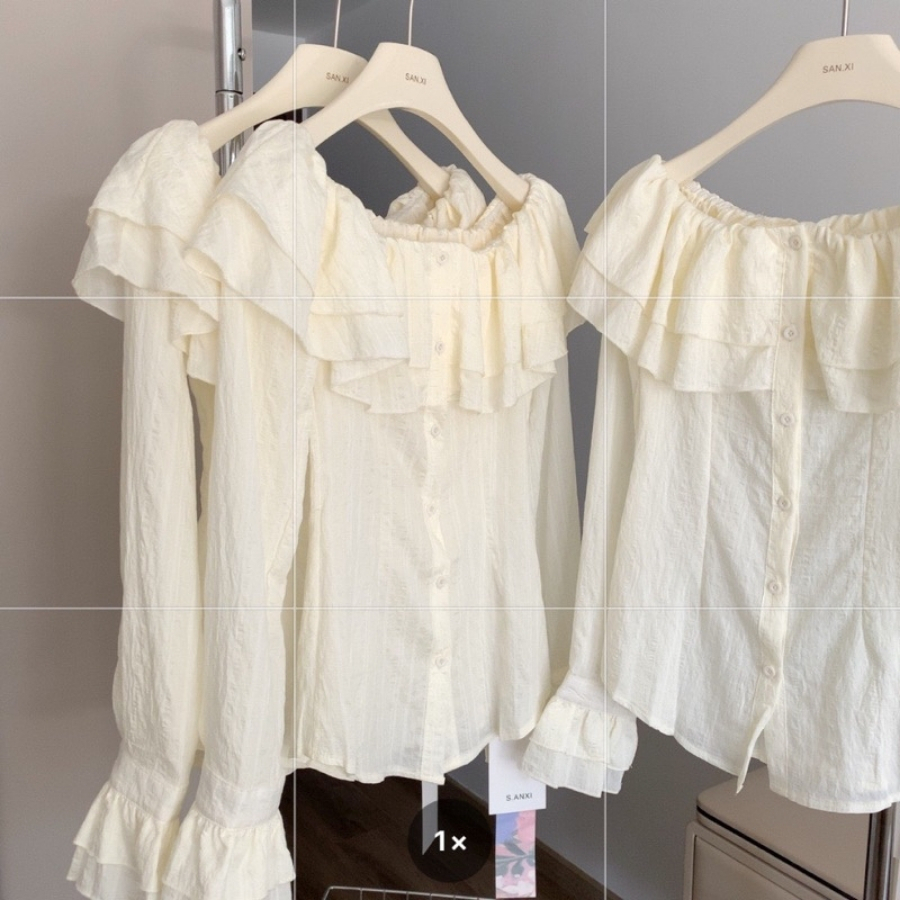 Áo trễ vai tay dài bẹt kiểu ôm bồng xẻ tà chất voan xốp trắng xinh VANISA CT047 | BigBuy360 - bigbuy360.vn