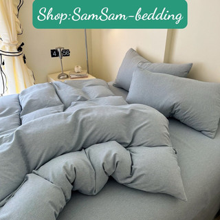  Bộ chăn ga gối Cotton đũi MUJI kẻ sọc tăm nhỏ màu sắc đơn giản Basic 