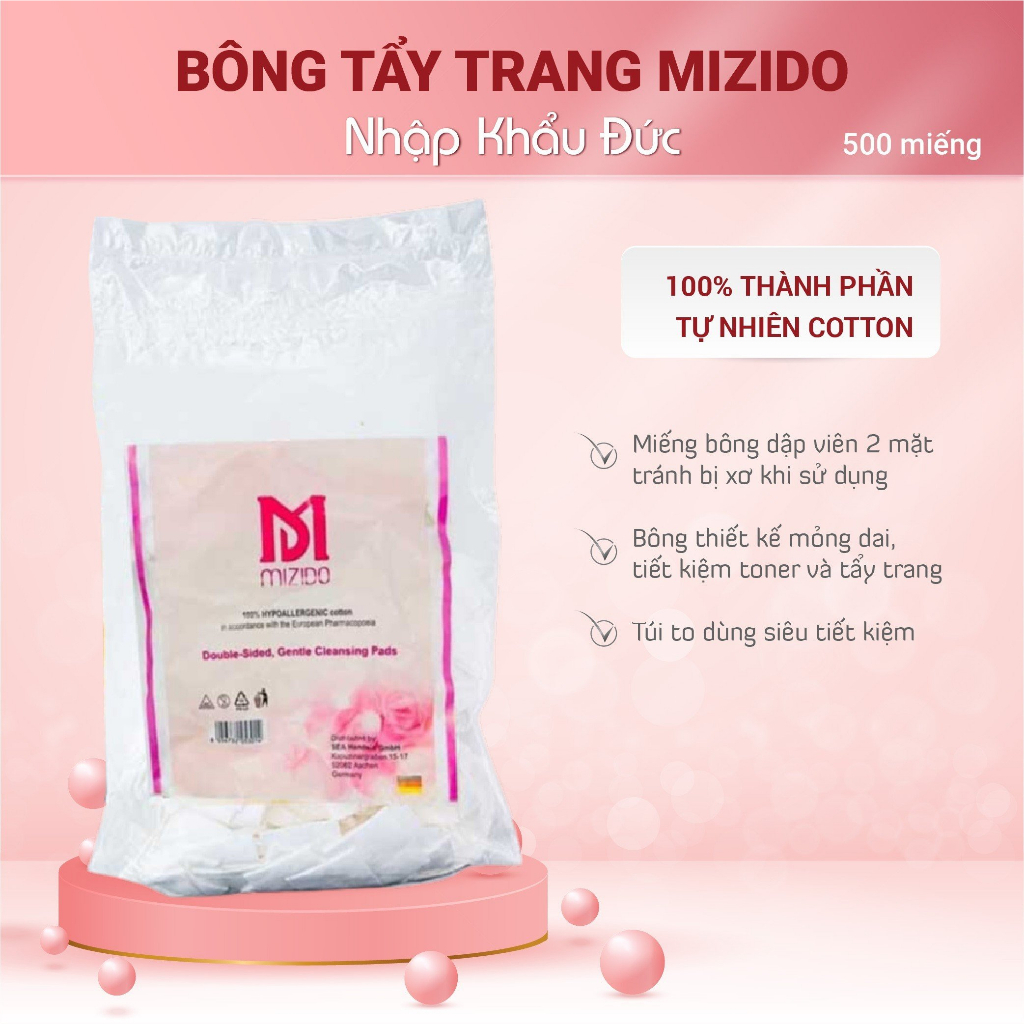 Bông tẩy trang Mizido Đức 500 miếng